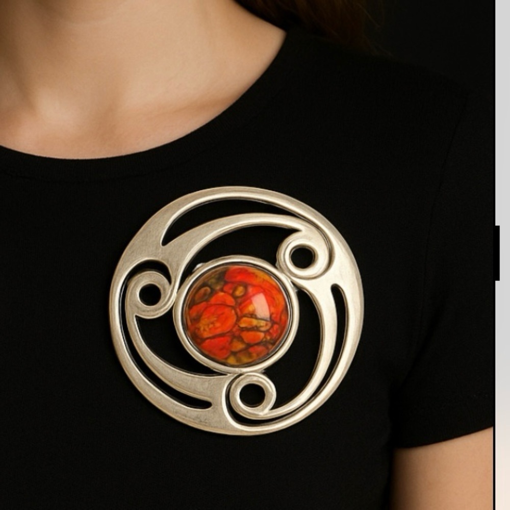 Vintage Scottish Brooch, thistle Celtic, silver pewter carved framed